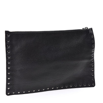 Valentino Garavani Pebbled Calfskin Large Rockstud Zip Pouch Black 2 of 8
