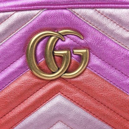 Gucci Laminated Nappa Matelasse Small GG Marmont Chain Shoulder Bag Fuxia Rosso Rosa 8 of 10