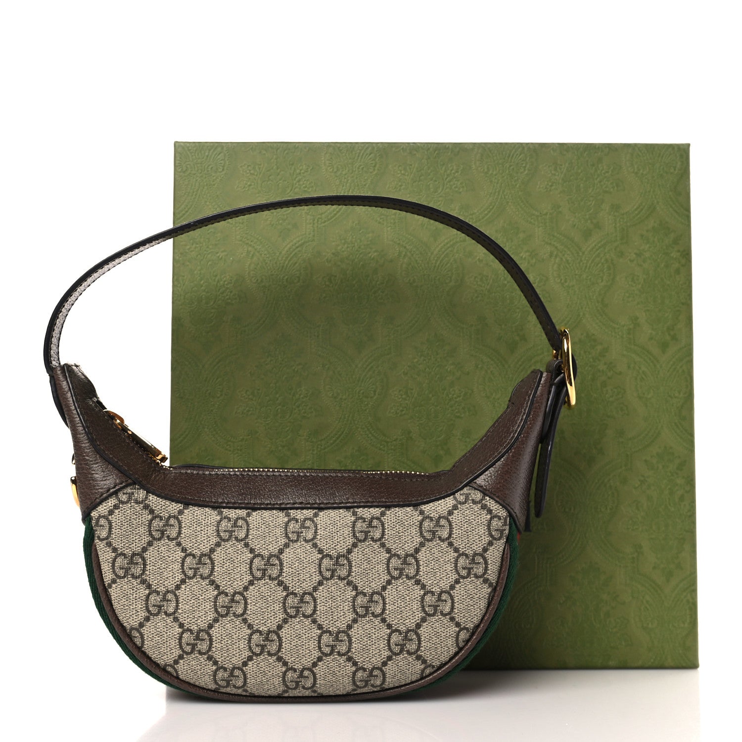 Gucci GG Supreme Monogram Textured Calfskin Web Mini Ophidia Half Moon Hobo Beige Ebony New Acero 10 of 10