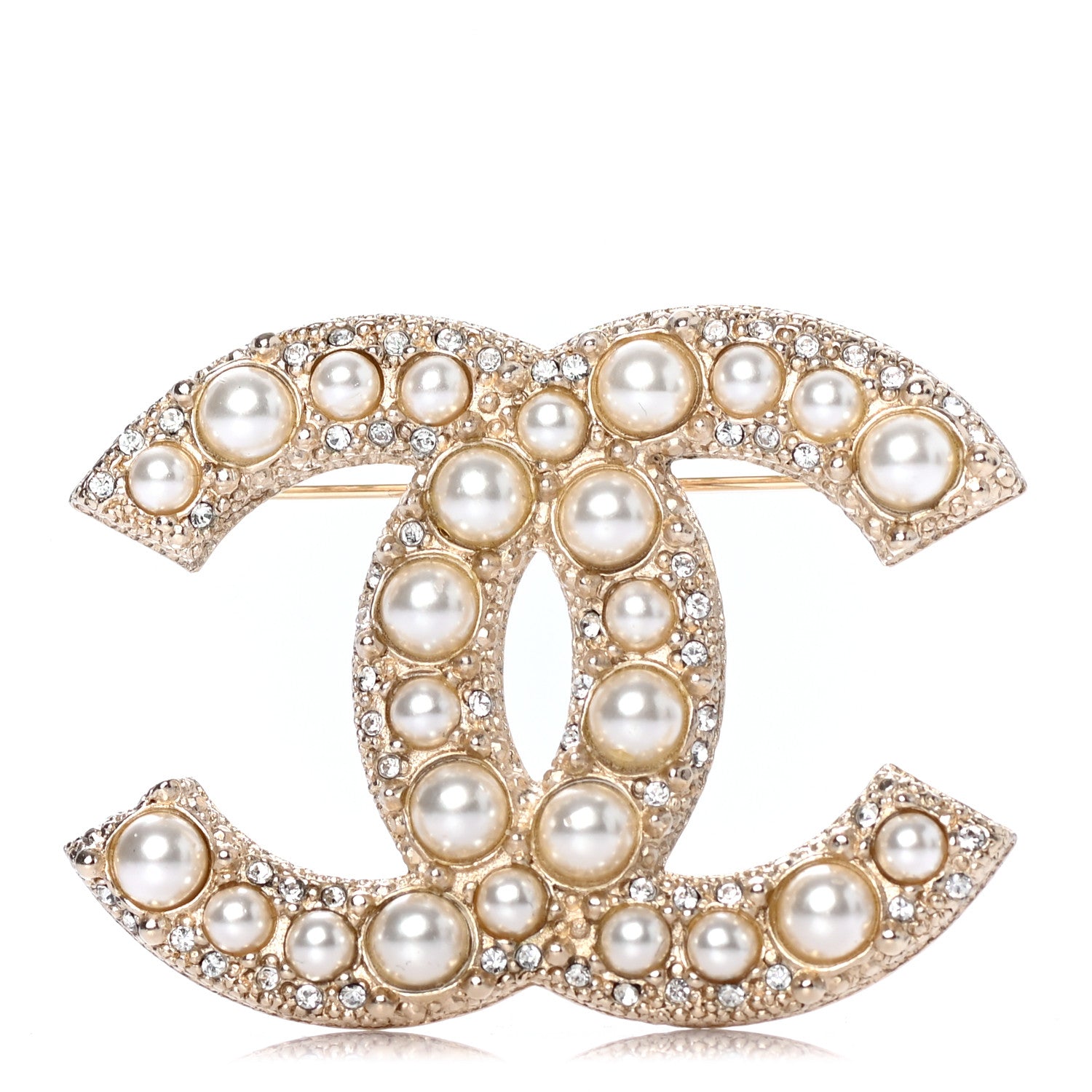 Chanel Pearl Crystal CC Brooch Gold 1 of 4