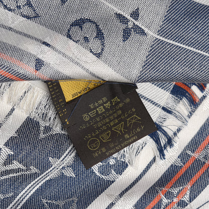 Louis Vuitton Silk Wool Monogram Mattress Stripes Shawl Blue Jean 4 of 5