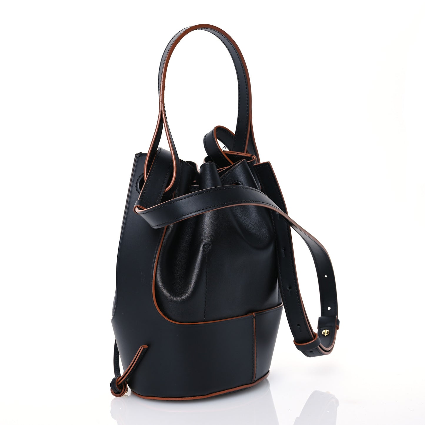 Calfskin Medium Balloon Bucket Bag Black Tan
