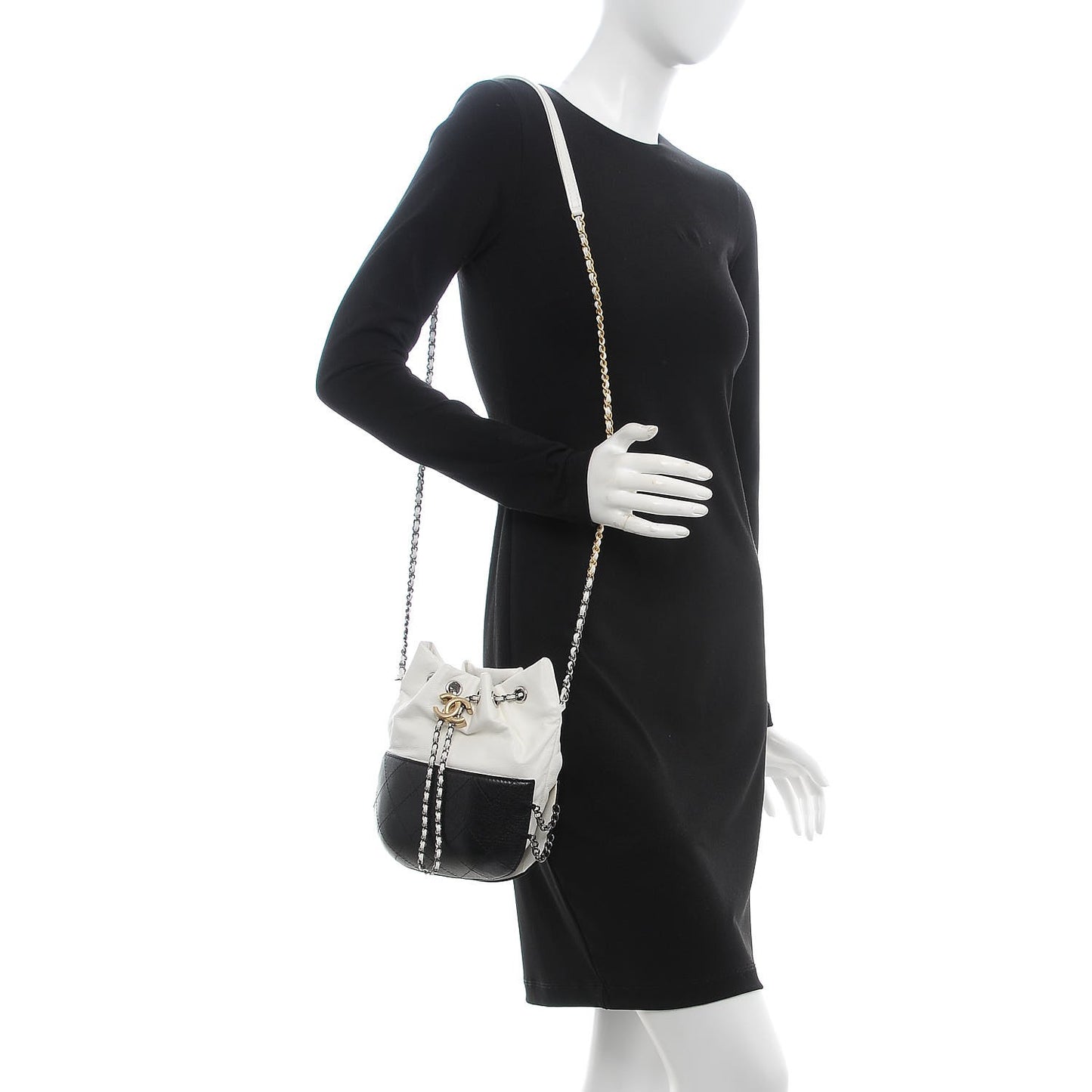 Aged Calfskin Quilted Small Gabrielle Bucket White Black