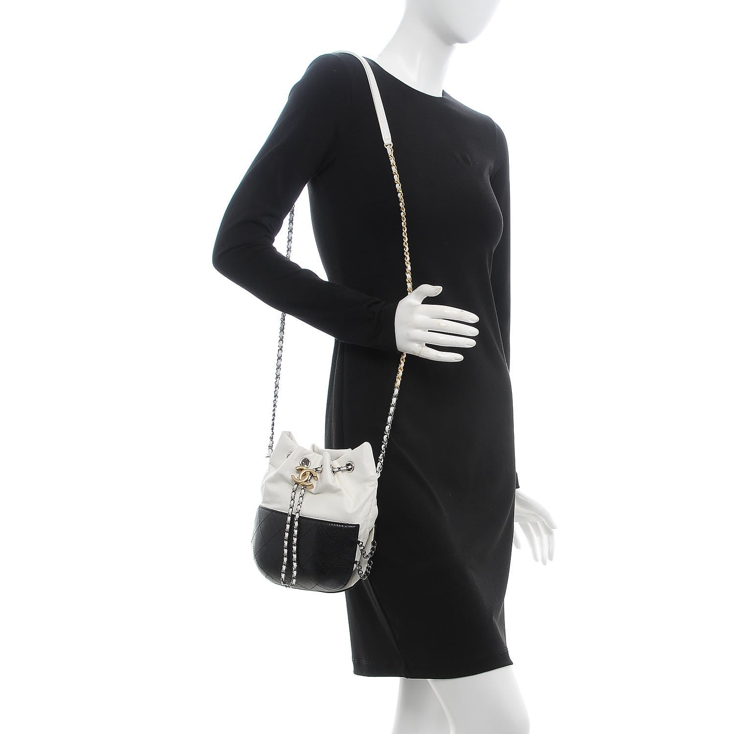 Chanel Aged Calfskin Quilted Small Gabrielle Bucket White Black 2 of 8