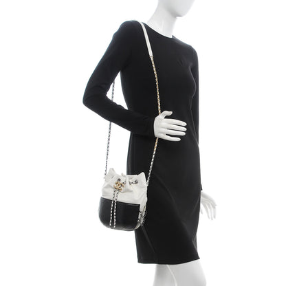 Chanel Aged Calfskin Quilted Small Gabrielle Bucket White Black 2 of 8