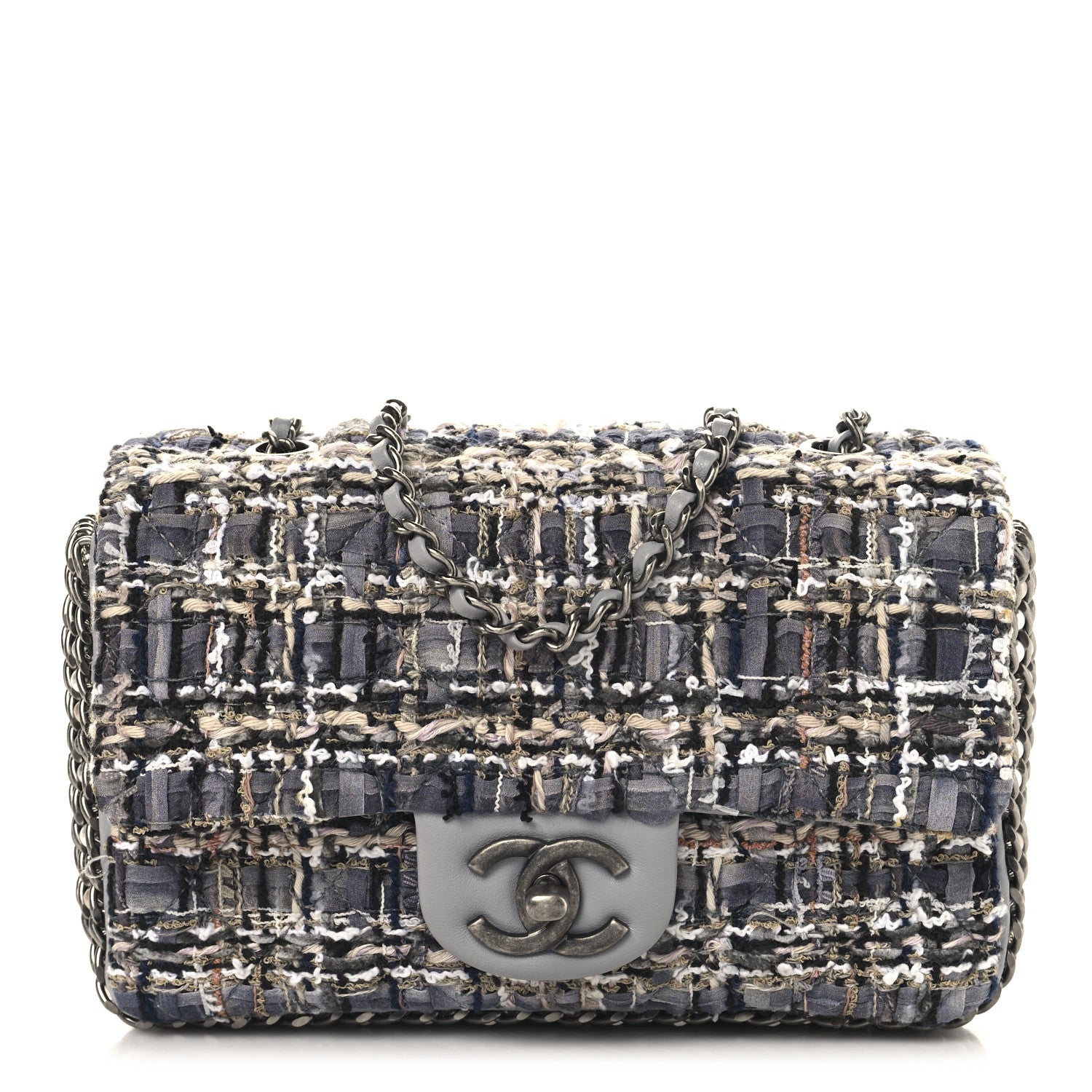 Chanel Tweed Quilted Mini Side Pearl Flap Bag Grey 1 of 10