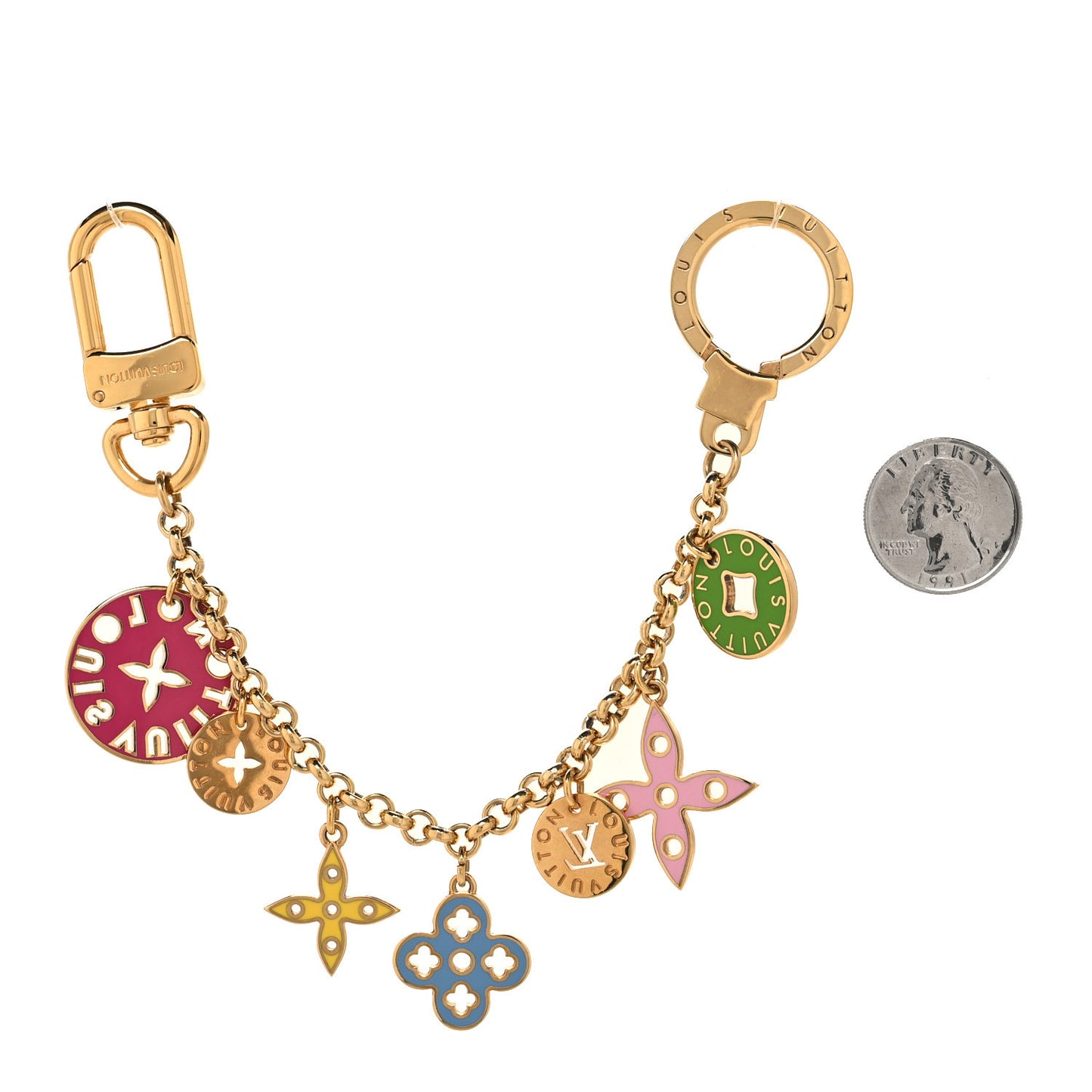 Metal Monogram Looping Chain Key Ring Gold Multicolor