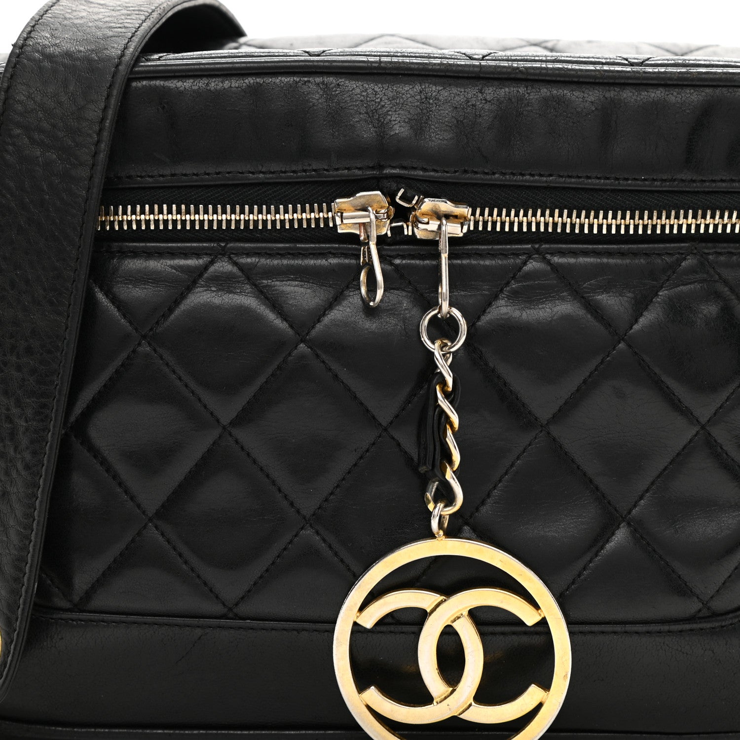 Chanel Lambskin Quilted Vanity Train Case Shoulder Bag Black 9 of 14