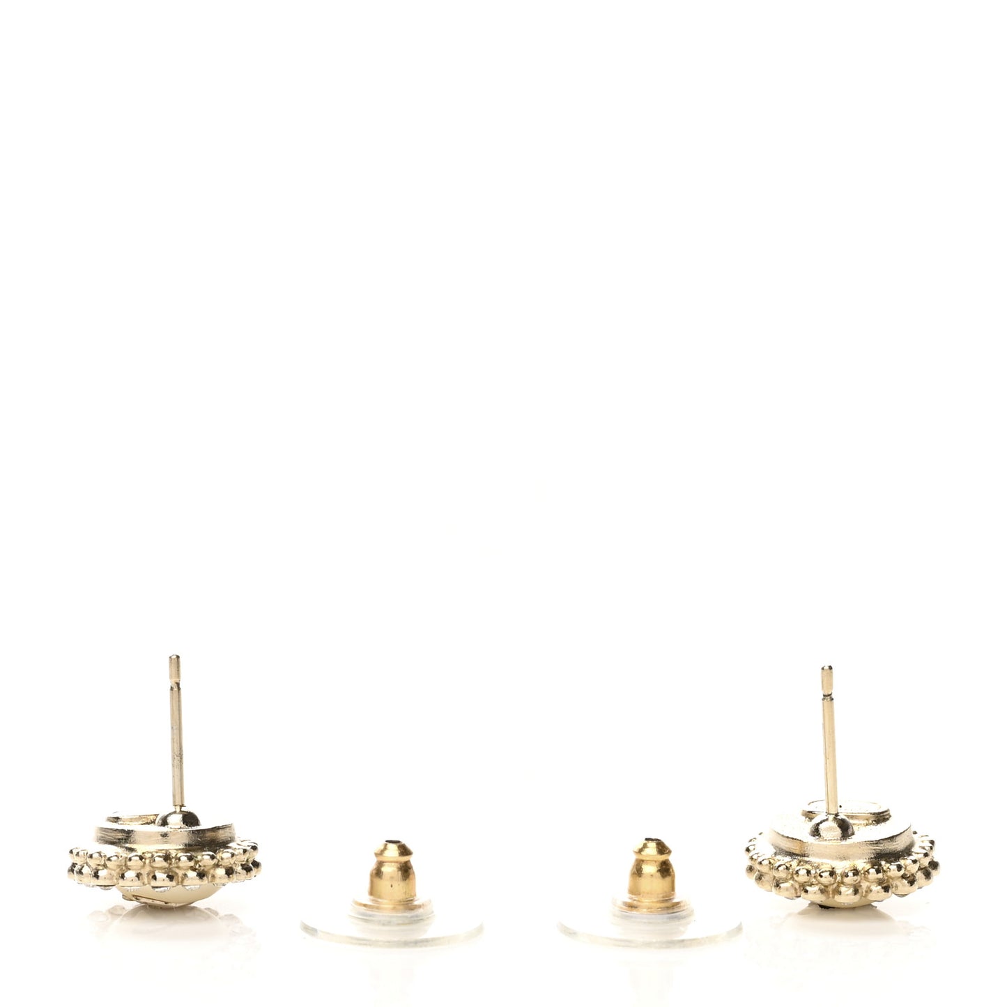 Pearl Crystal CC Round Earrings Light Gold