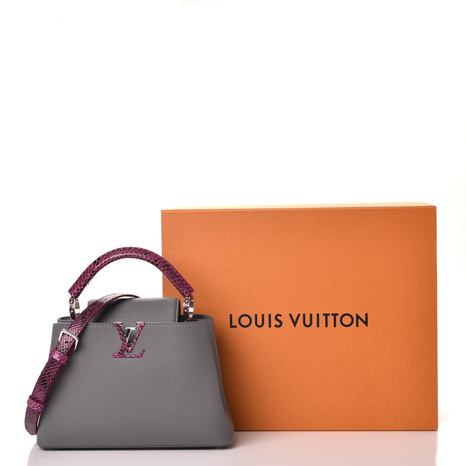 Louis Vuitton Taurillon Python Capucines BB Gris Fuchsia 8 of 8