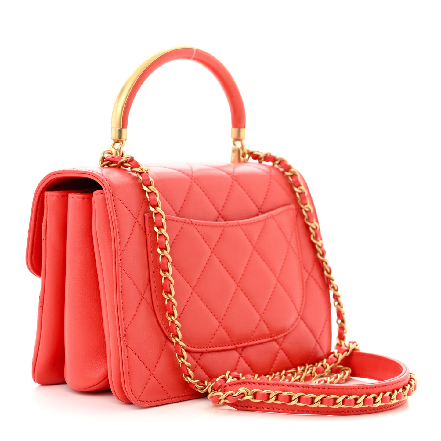 Calfskin Quilted Metal Small Top Handle Envelope Flap Red