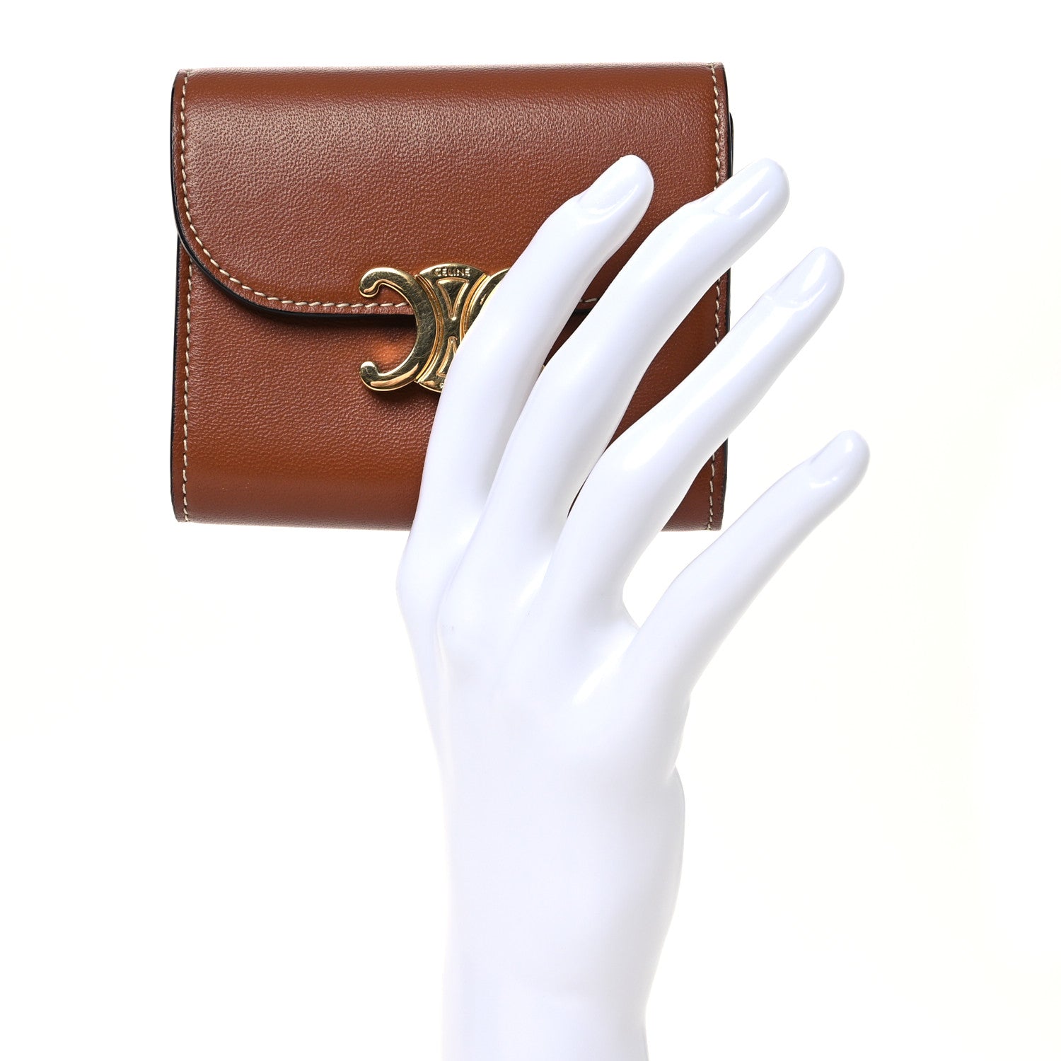 Celine Shiny Smooth Lambskin Small Triomphe Wallet Tan 2 of 16