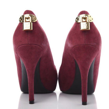 Louis Vuitton Suede Oh Really Peep Toe Pumps 38.5 Grenat 7 of 10