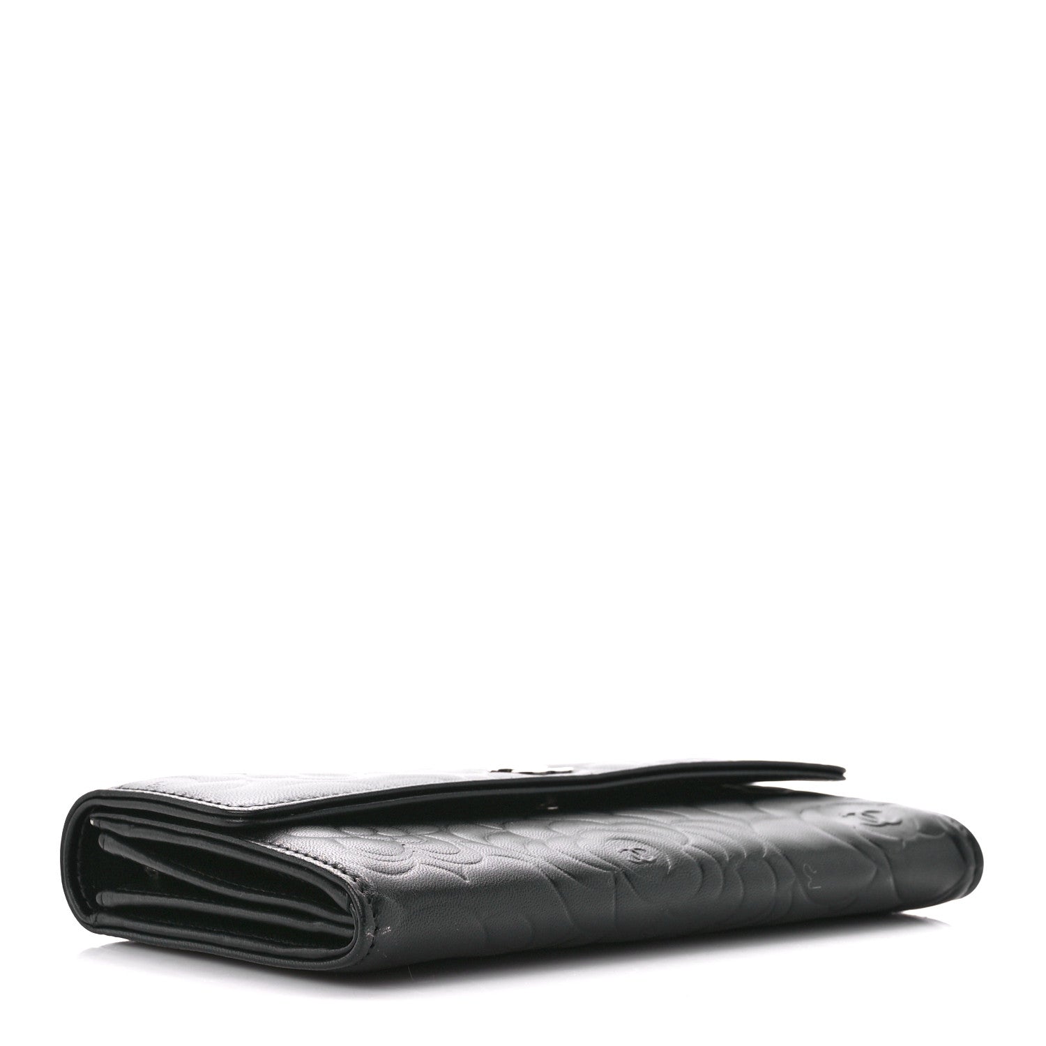 Chanel Lambskin Camellia Embossed Large Flap Wallet Black 4 of 13
