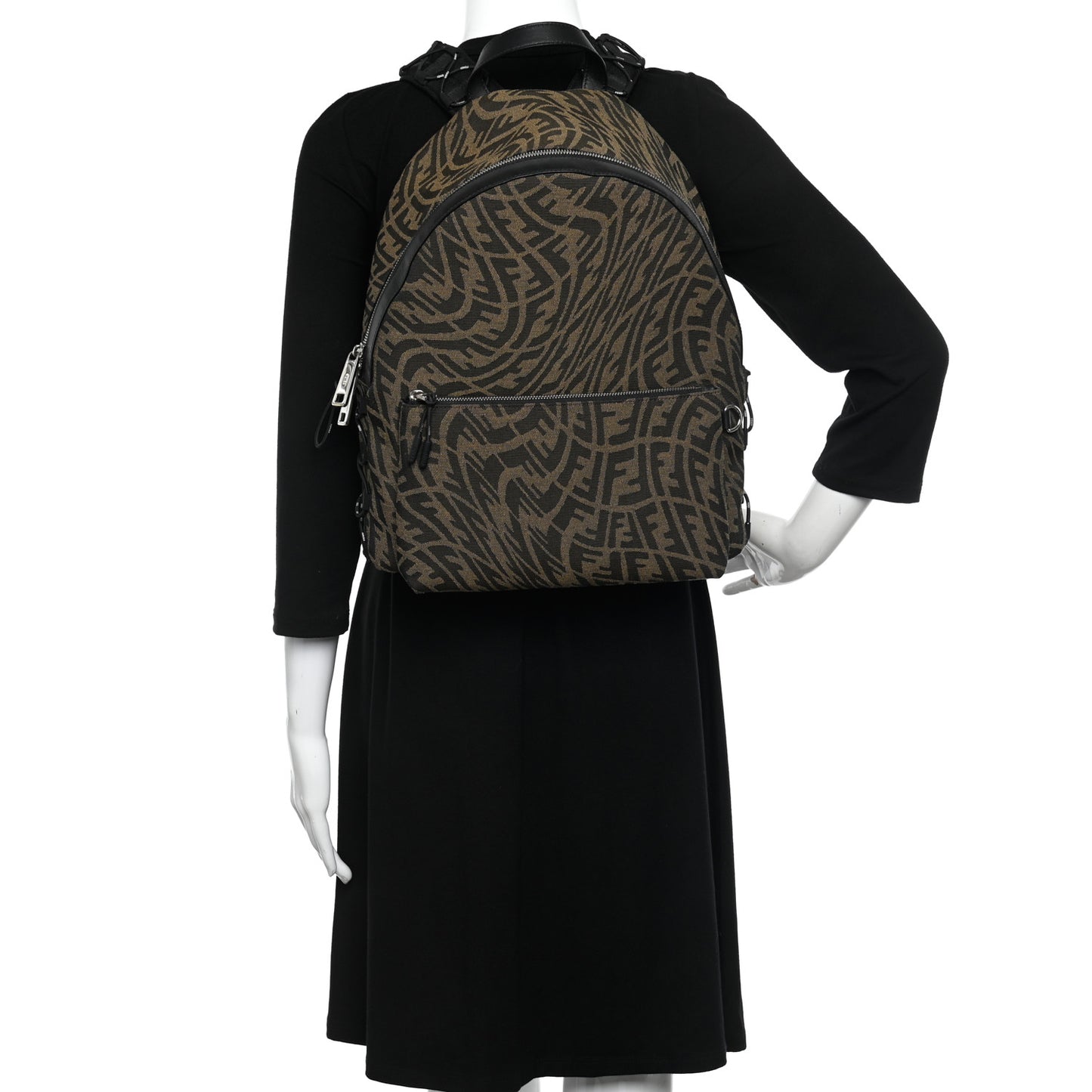 X SARAH COLEMAN Fabric Jacquard Vitello Grace Light Woven Lanyard FF Vertigo Pouch Pocket Backpack Tobacco Moro Black