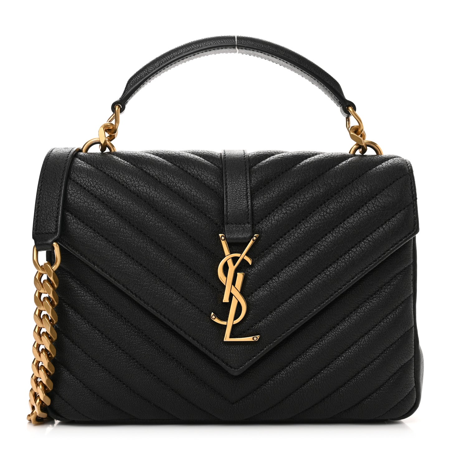 Sheepskin Matelasse Chevron Monogram Medium College Bag Black