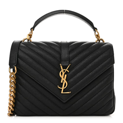 Saint Laurent Sheepskin Matelasse Chevron Monogram Medium College Bag Black 1 of 11