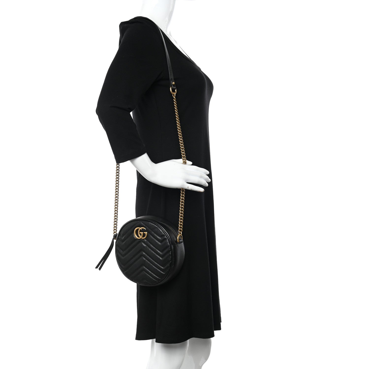 Gucci Azalea Calfskin Matelasse Heart Mini GG Marmont Round Shoulder Bag Black 2 of 11