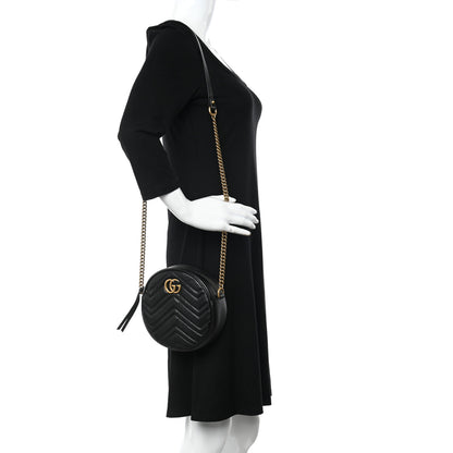 Gucci Azalea Calfskin Matelasse Heart Mini GG Marmont Round Shoulder Bag Black 2 of 11