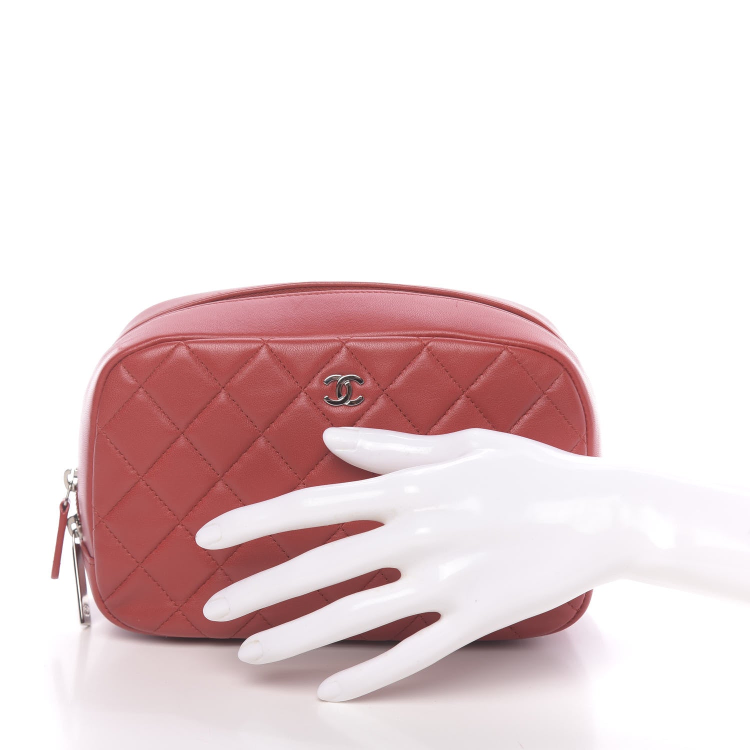 Chanel Lambskin Quilted Medium Curvy Pouch Cosmetic Case Red 2 of 9