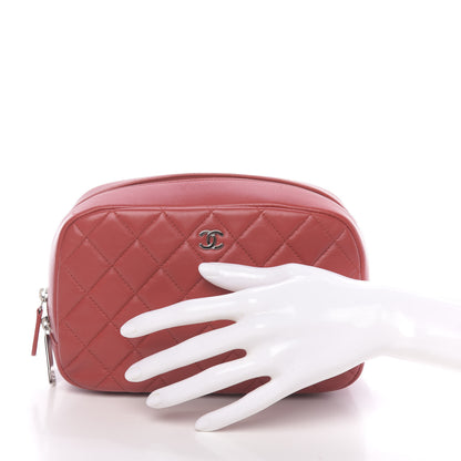 Chanel Lambskin Quilted Medium Curvy Pouch Cosmetic Case Red 2 of 9