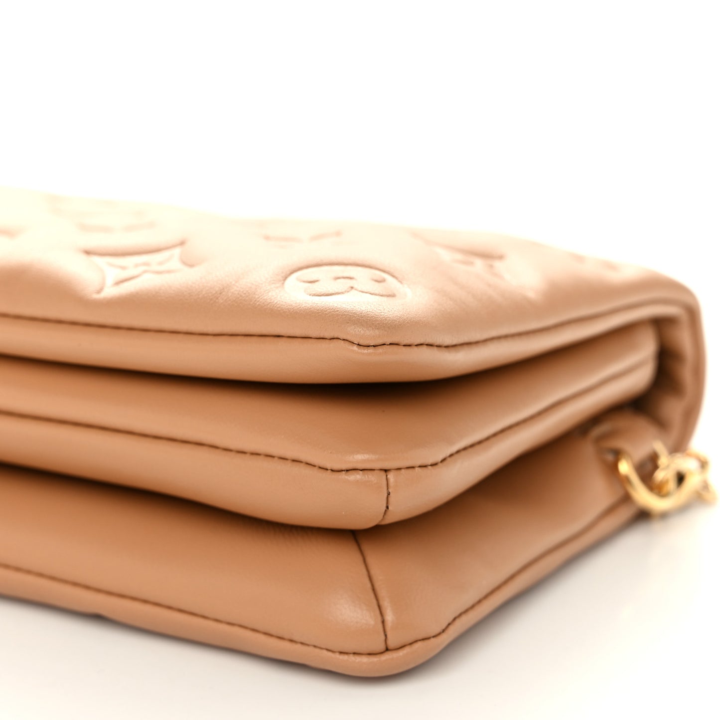 Lambskin Embossed Monogram Pochette Coussin Camel