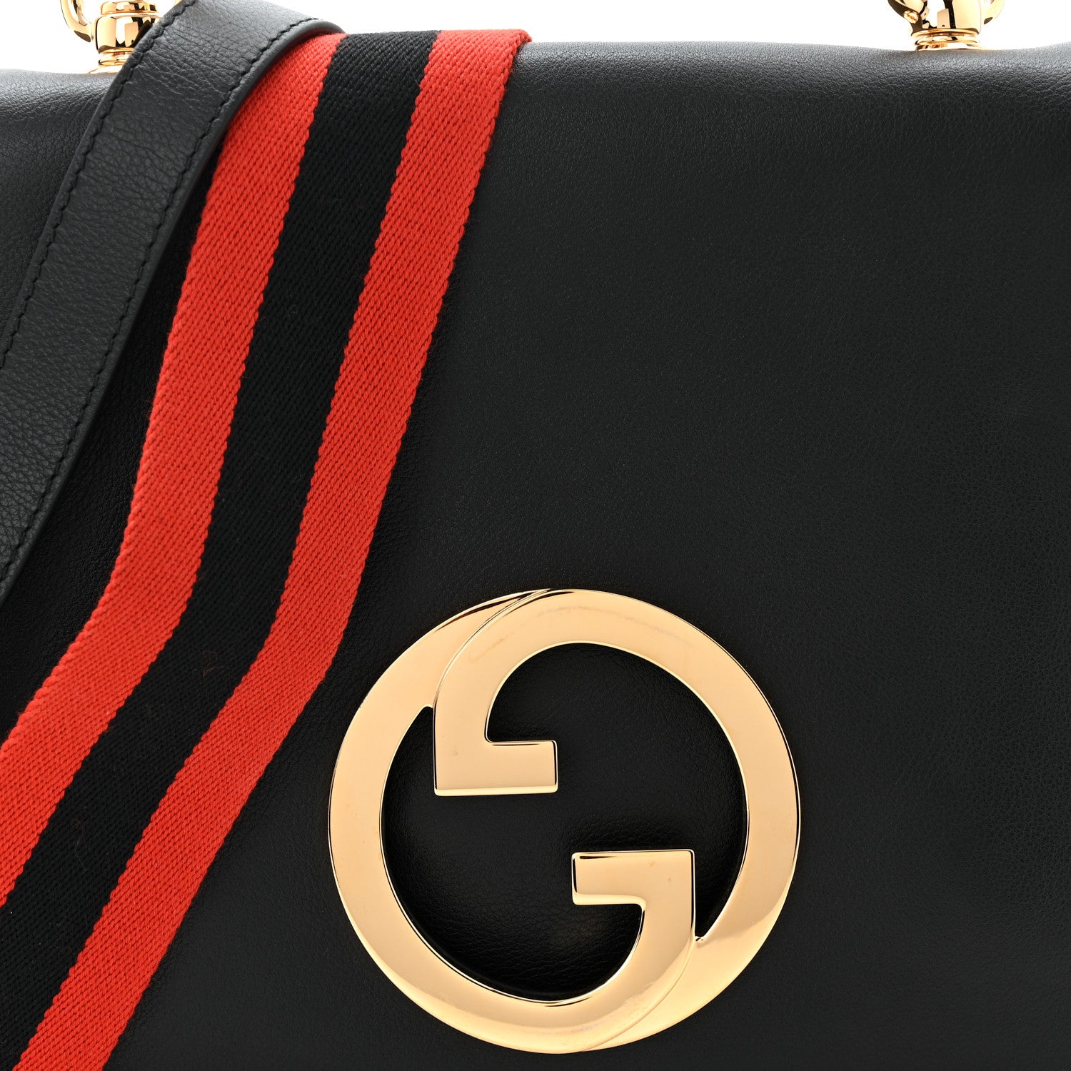 Gucci Roxy Calfskin Web Medium Blondie Top Handle Shoulder Flap Bag Black 8 of 10