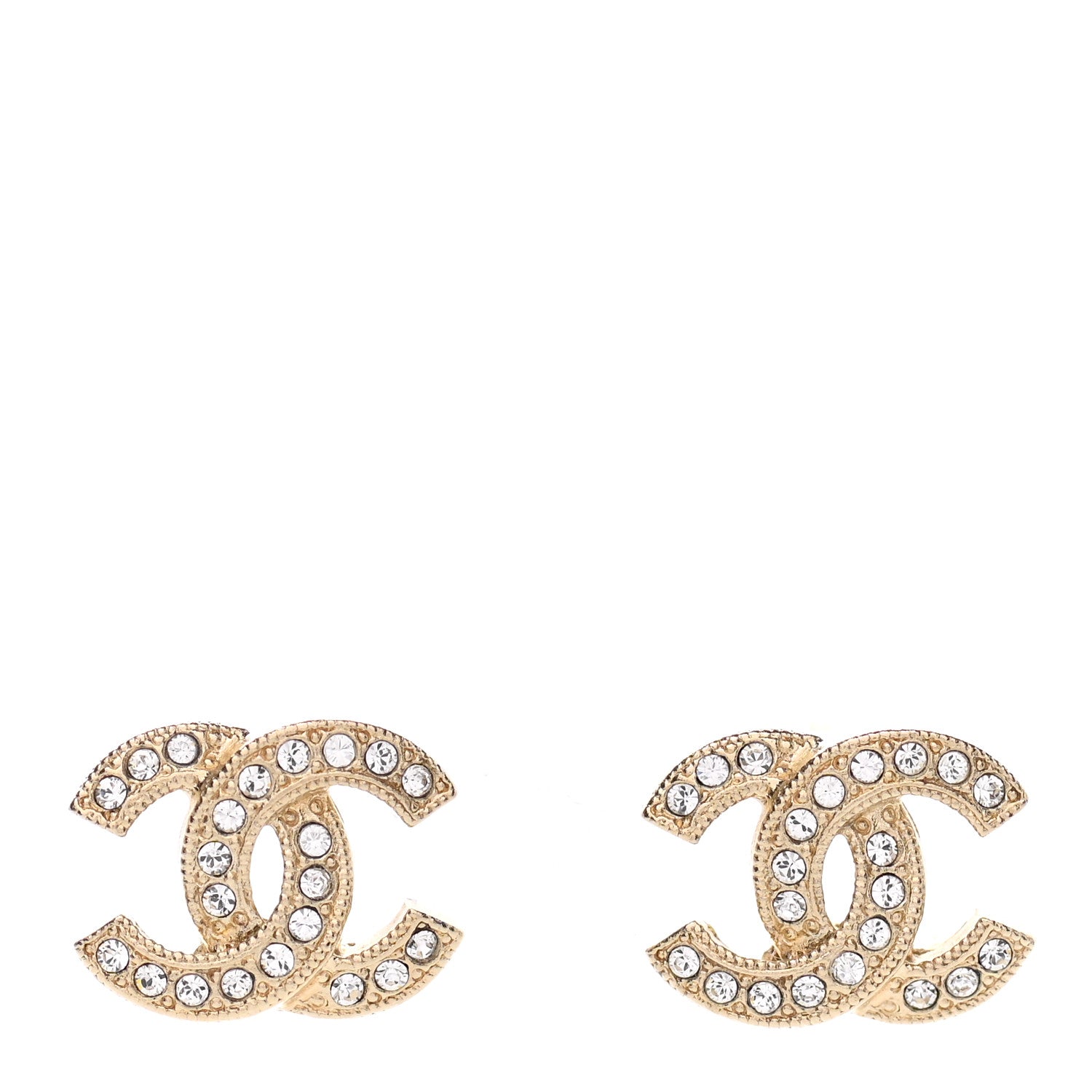 Chanel Crystal Timeless CC Earrings Light Gold 1 of 5