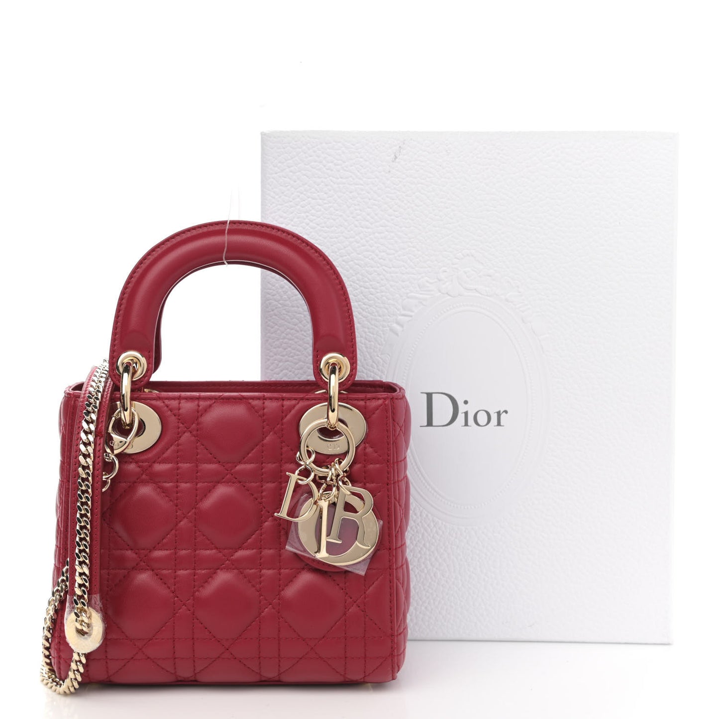 Lambskin Cannage Mini Lady Dior Burgundy