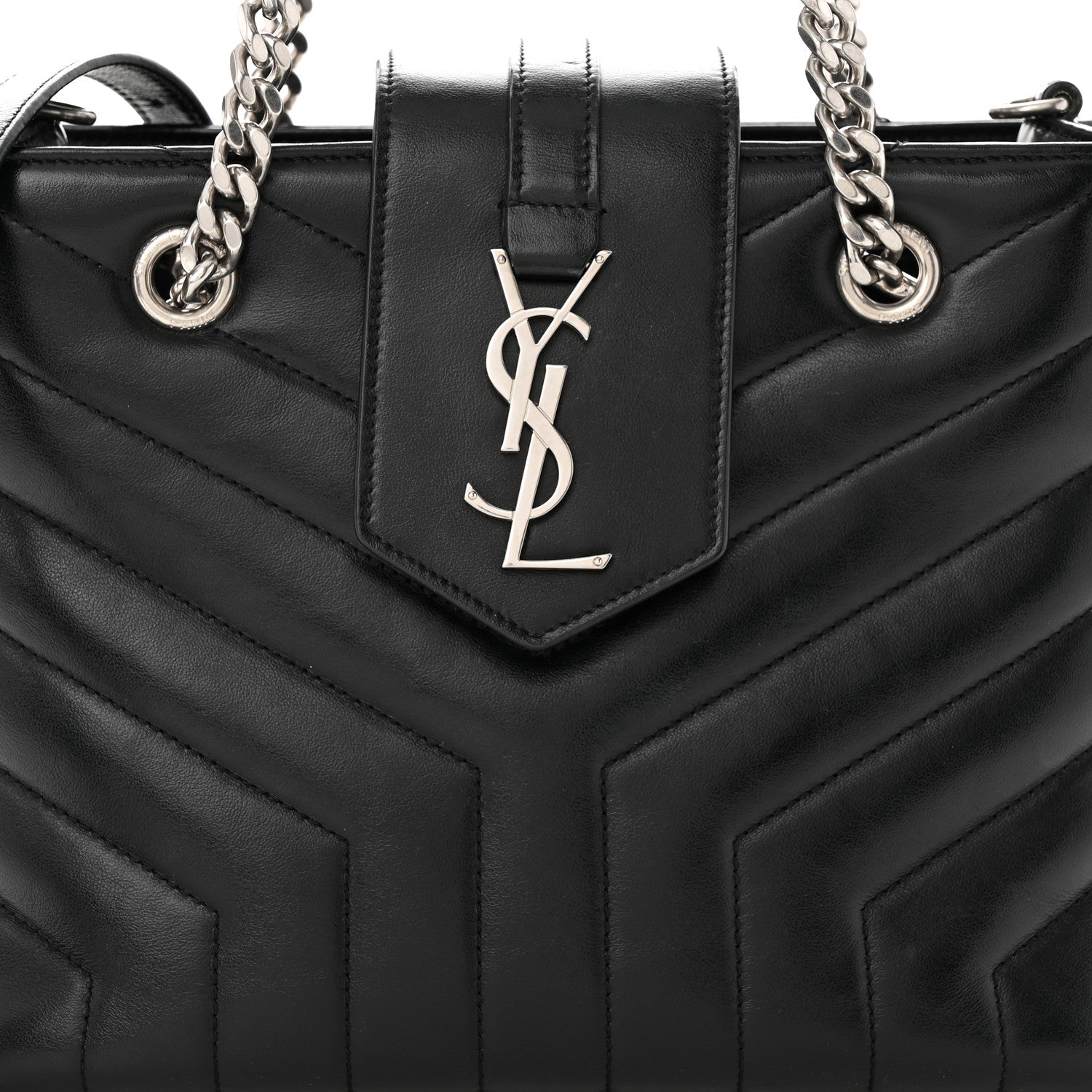 Saint Laurent Calfskin Y Quilted Monogram Small Loulou Shopper Black 9 of 13