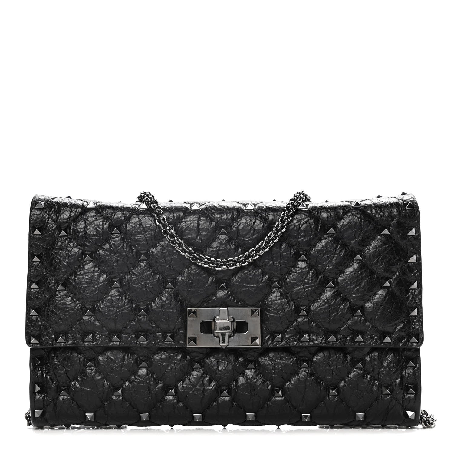 Valentino Garavani Craquele Nappa Rockstud Spike Wallet on Chain Black 1 of 13