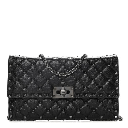 Valentino Garavani Craquele Nappa Rockstud Spike Wallet on Chain Black 1 of 13