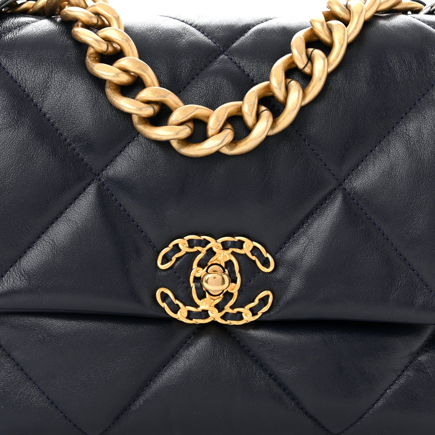 Chanel Lambskin Quilted Large Chanel 19 Flap Navy Blue 8 of 11