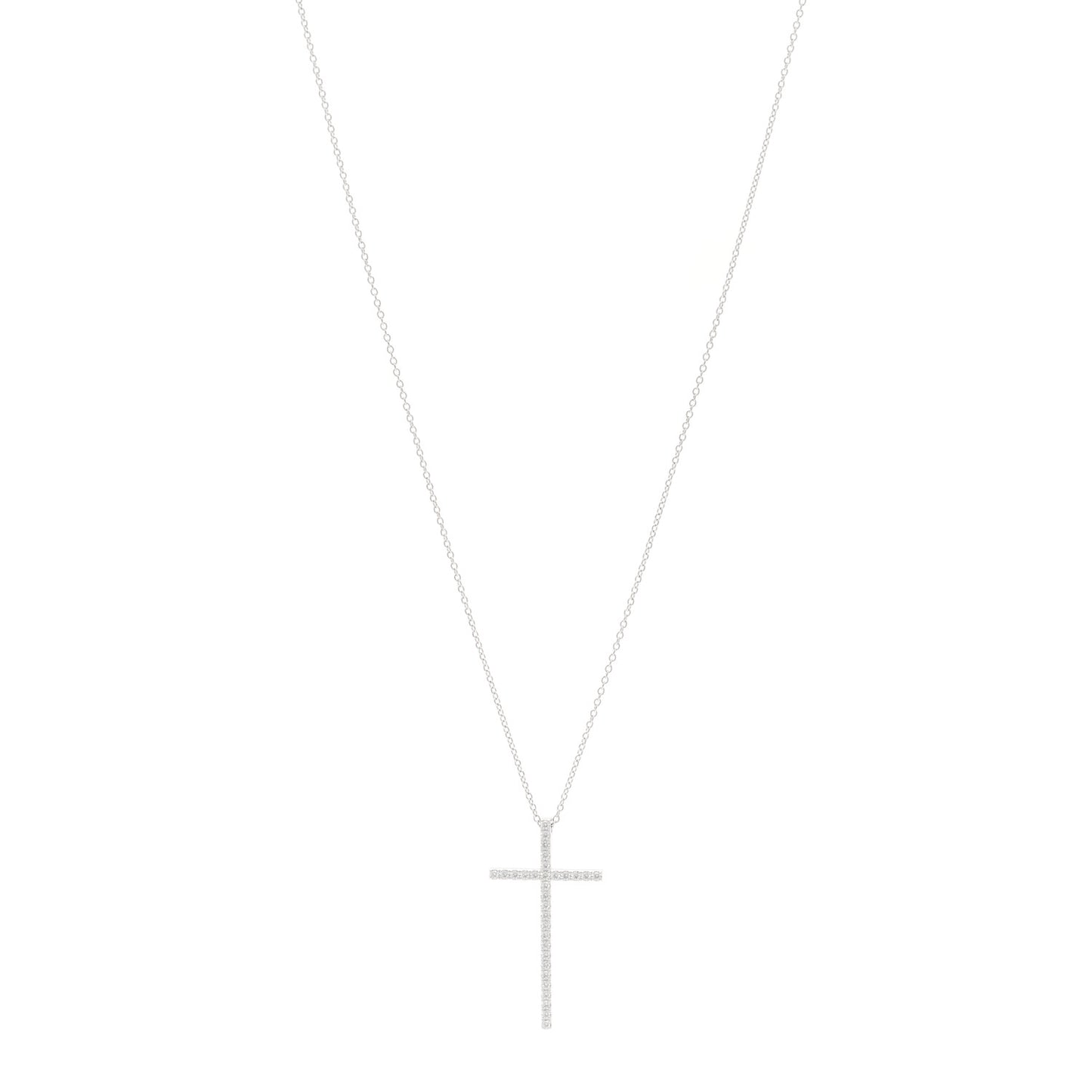 18K White Gold Diamond Metro Cross Pendant Necklace