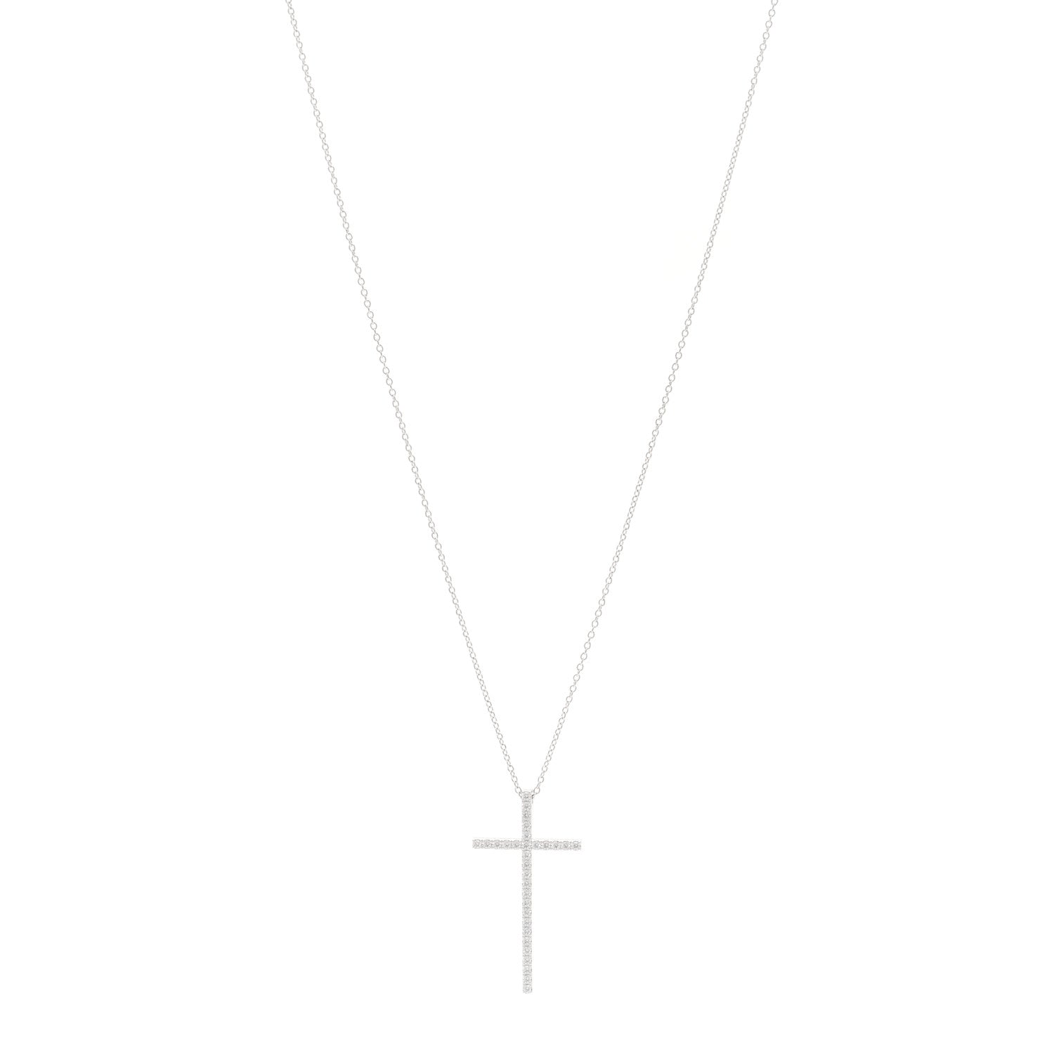 Tiffany 18K White Gold Diamond Metro Cross Pendant Necklace 1 of 6
