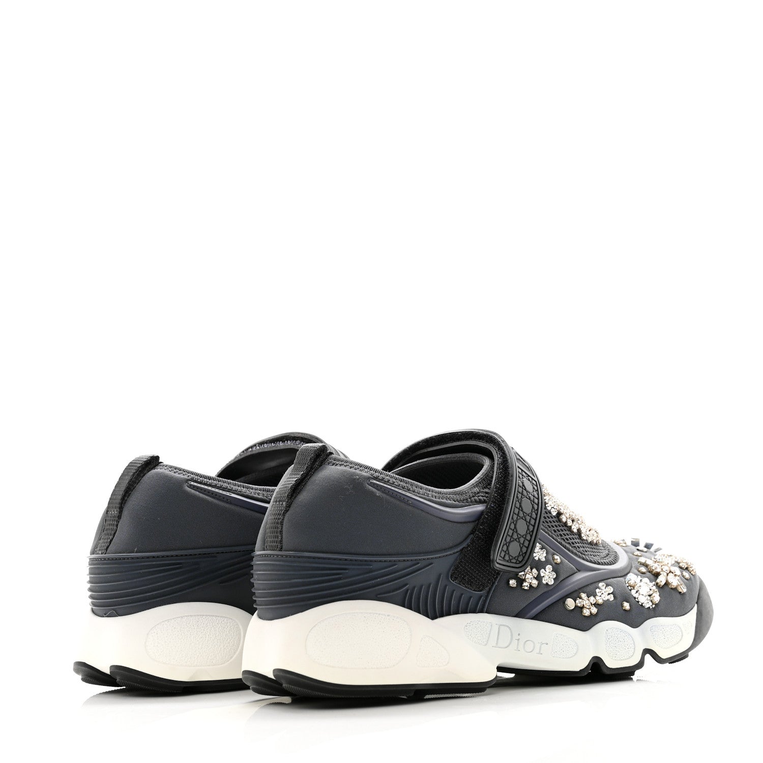 Christian Dior Neoprene Technical Canvas Crystal Embellished Dior Fusion Sneakers 36 Gris Fonce 4 of 8