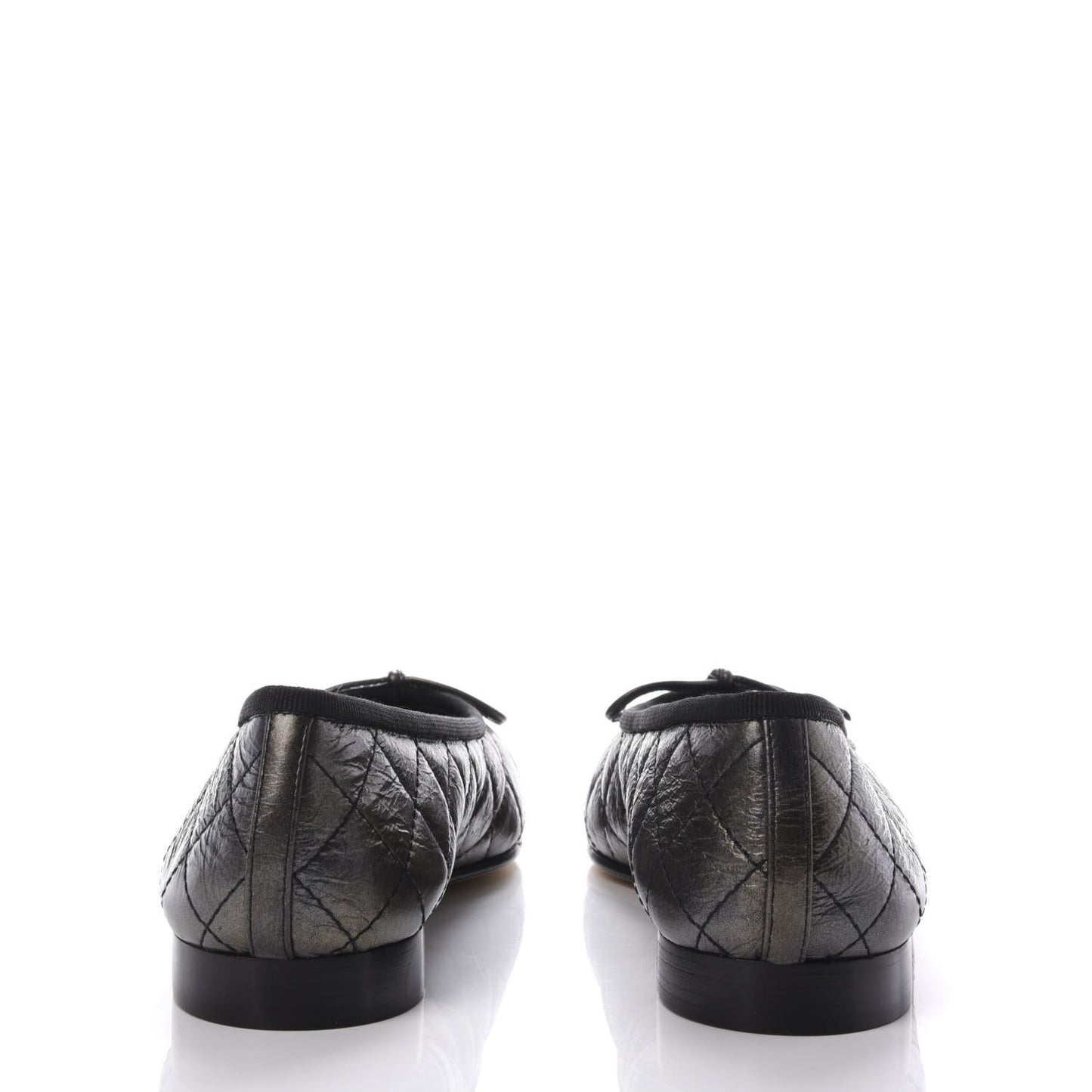 Aged Calfskin Quilted Cap Toe Ballerina Flats 37 Black