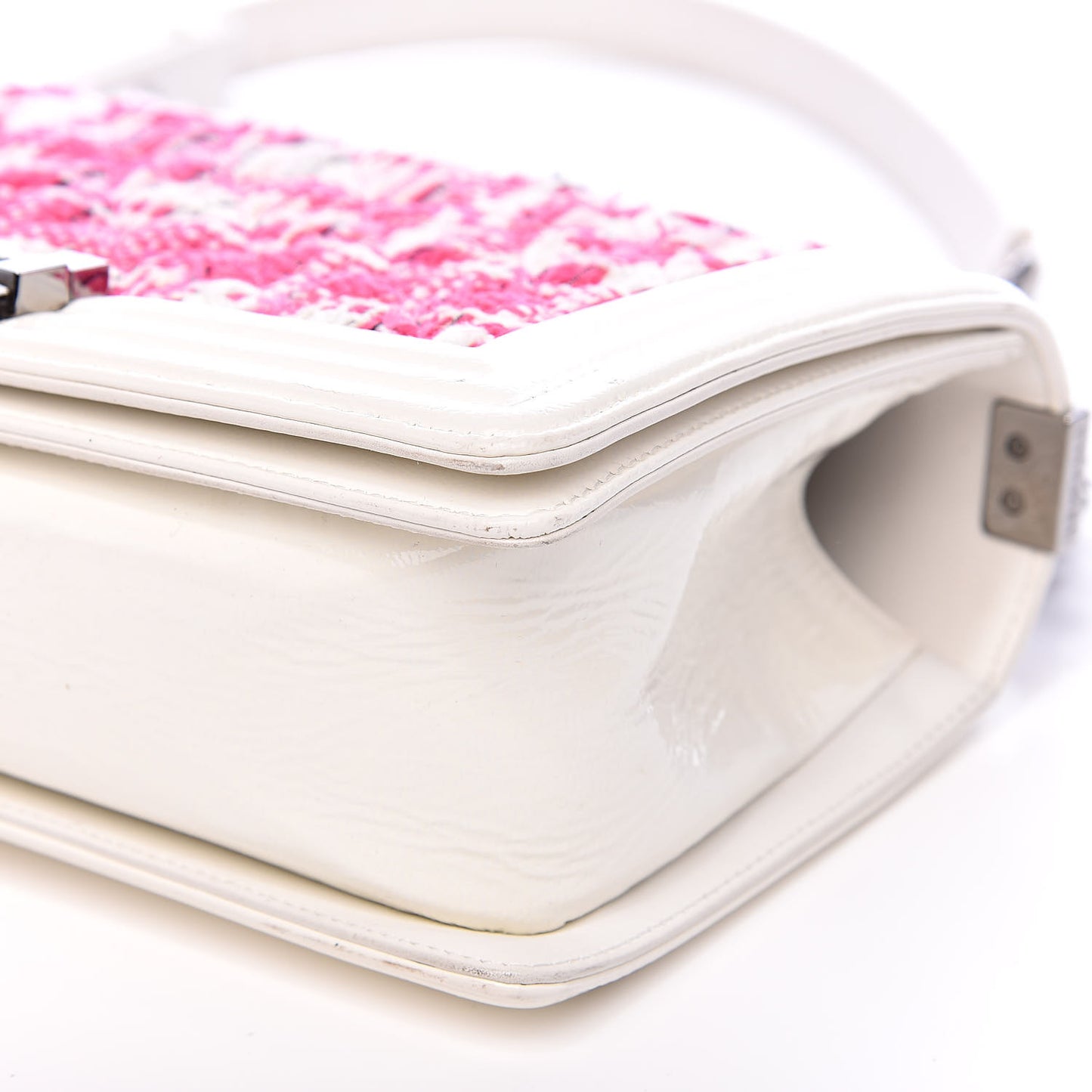 Patent Tweed Medium Boy Flap White