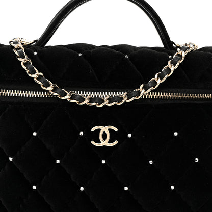 Chanel Velvet Diamanté Quilted Top Handle Slim Vanity Case With Chain Black 8 of 10