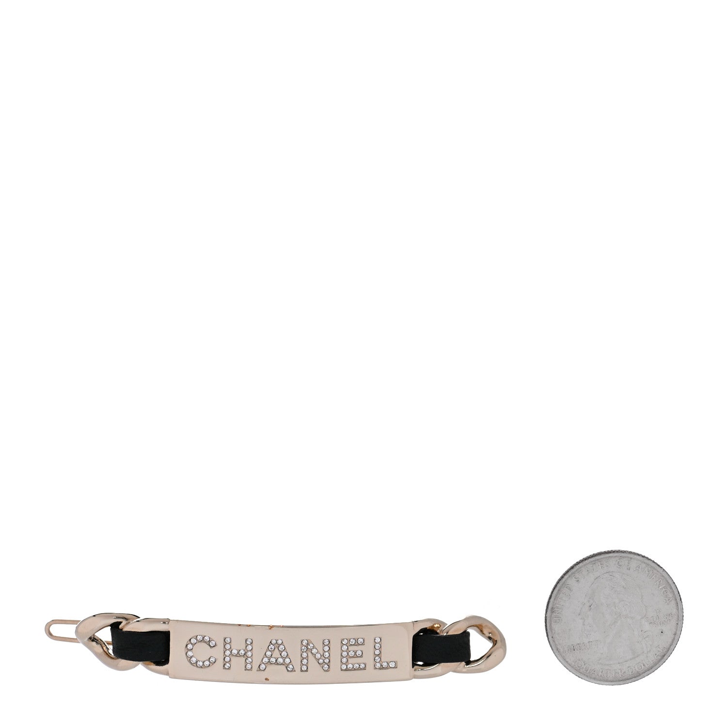 Chanel Metal Lambskin Strass Sergeant Hair Clip Barrette Black Gold 2 of 5