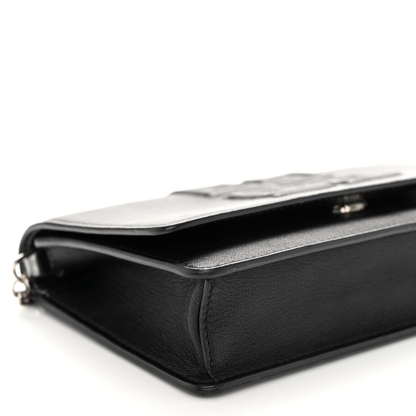 Lambskin Emblem Chain Wallet Black