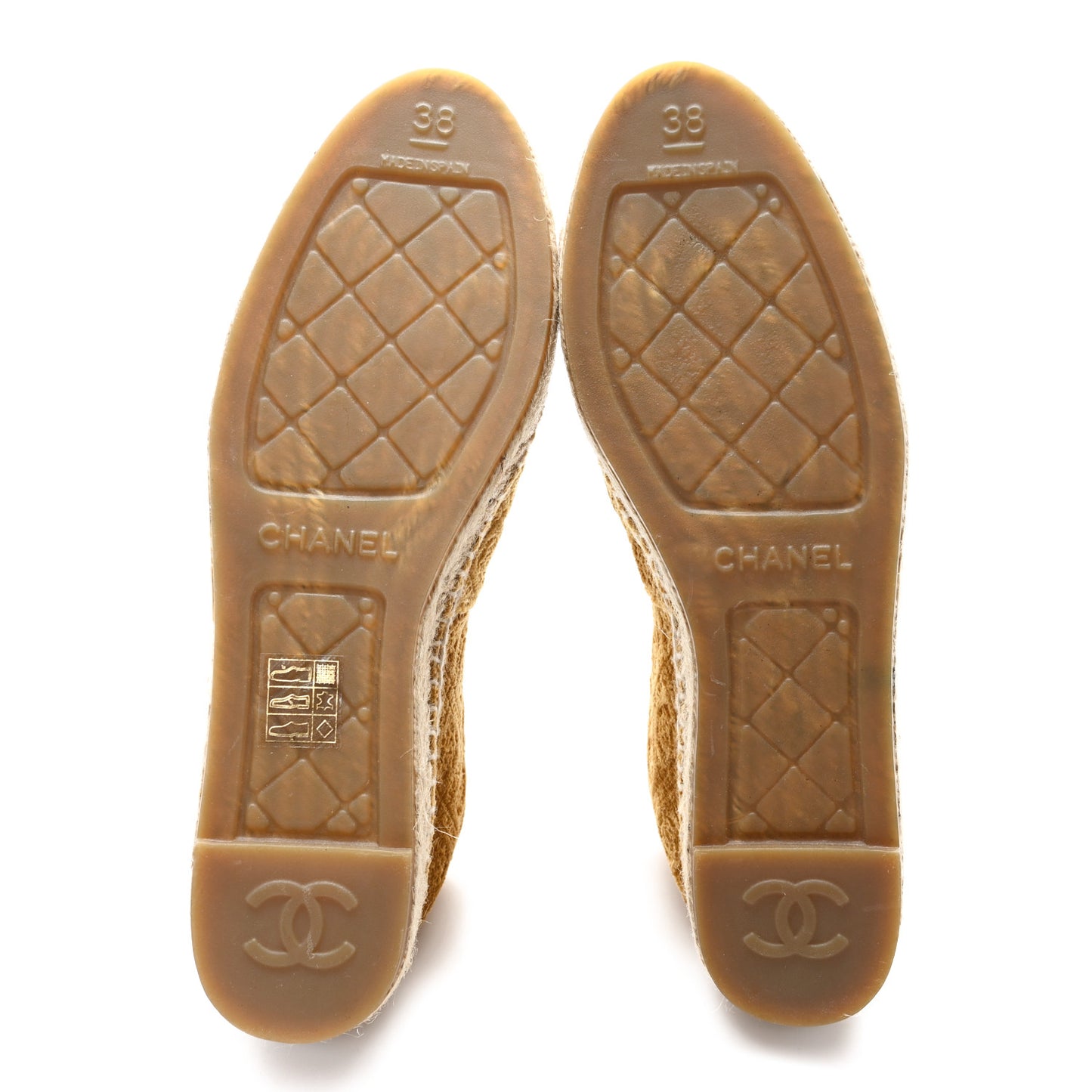 Velvet Grosgrain Quilted Camellia CC Espadrilles 38 Gold Black