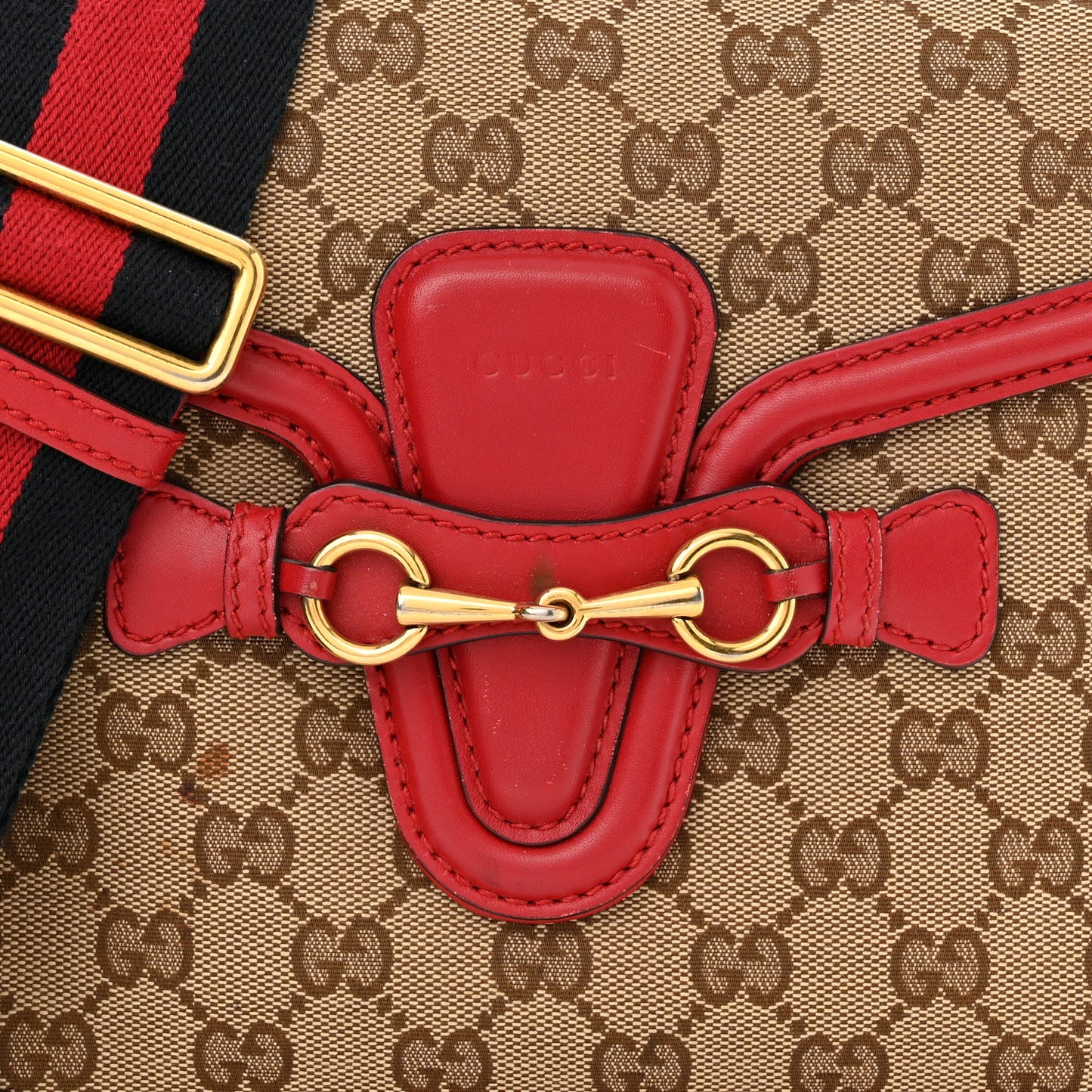 Monogram Ruinart Calfskin Medium Lady Web Shoulder Bag Beige Ebony Hibiscus Red
