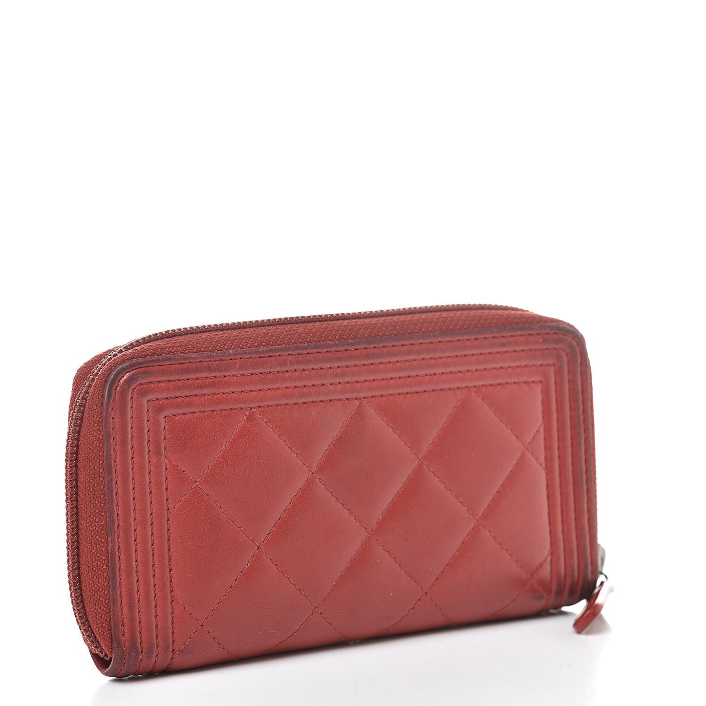Lambskin Quilted Small Boy Zip Around Wallet Red