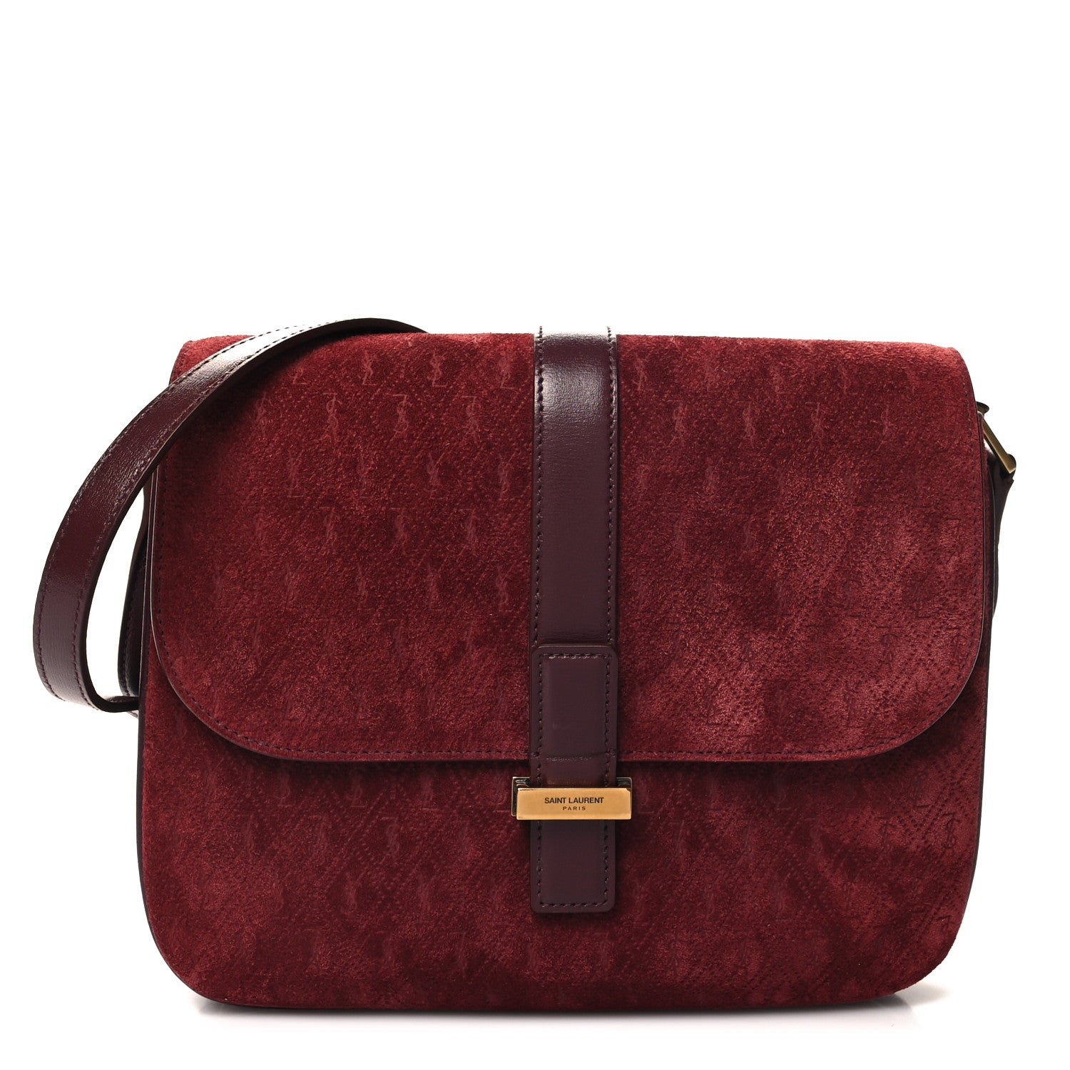 Saint Laurent Suede All-Over Monogram Small Le Monogramme Satchel Rouge 1 of 11