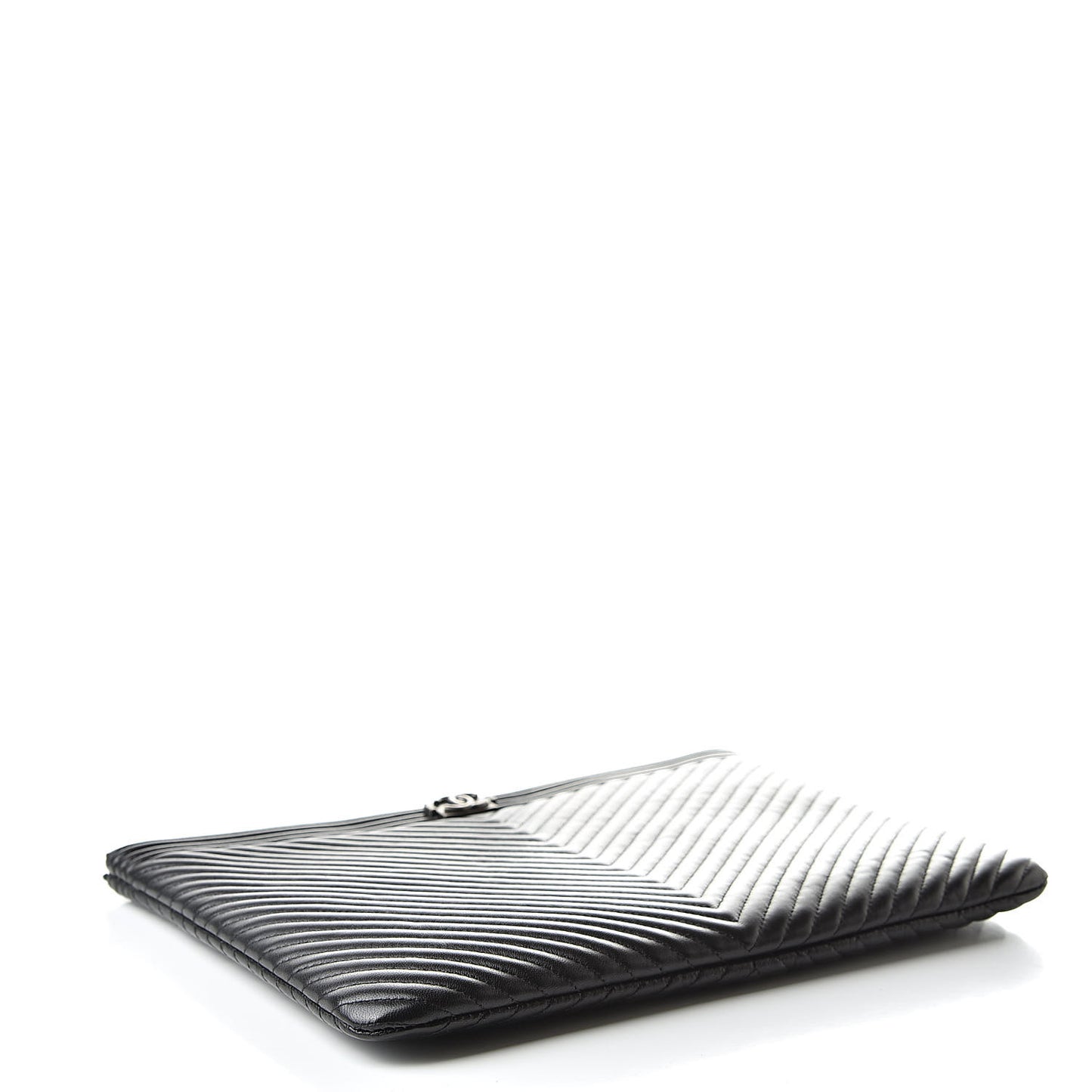 Calfskin Chevron Boy Zip Pouch Black