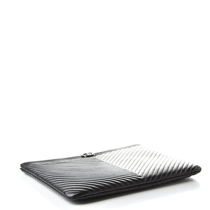 Chanel Calfskin Chevron Boy Zip Pouch Black 4 of 8