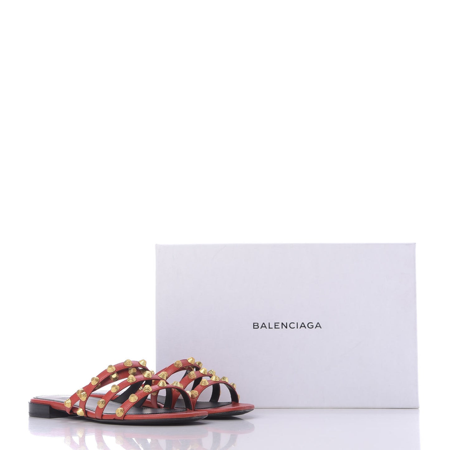 Agneau Lambskin Giant Gold Stud Sandals 39.5 Rouge Vermillion
