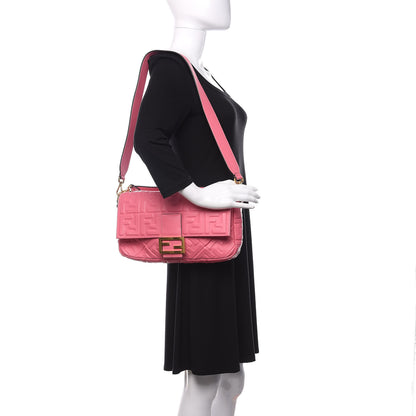 Fendi Nappa FF 1974 Embossed Large Baguette Rosa Fluo 2 of 11
