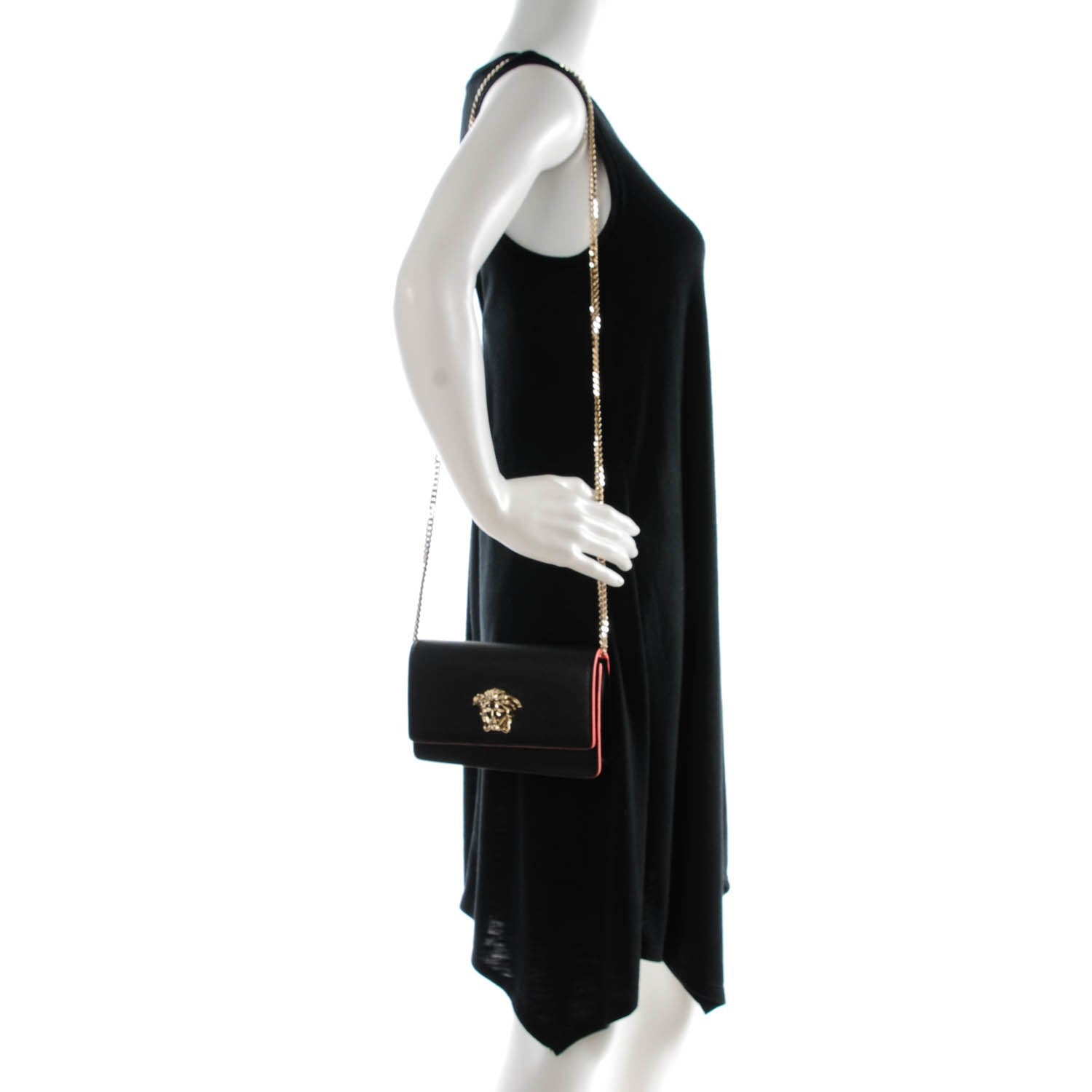 Versace Grained Calfskin Palazzo Chain Evening Bag Black Flamingo 2 of 6